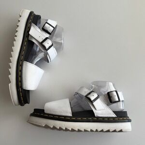 Dr Doc Martens Voss White Hydro Leather Buckle Platform Lug Sole Sandal women 10